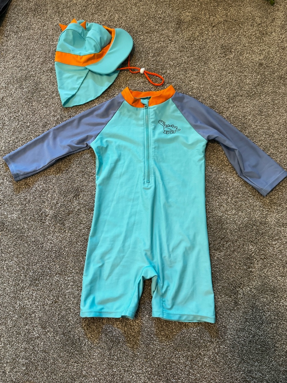 Dinosaur bodysuit swimsuit & hat  toddler boys 4T 5T Boutique Aqua Orange